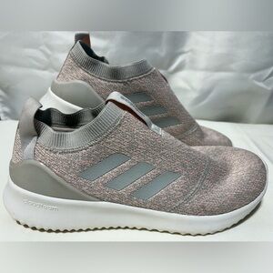 Adidas Pink and Gray Knit Slip-Ons